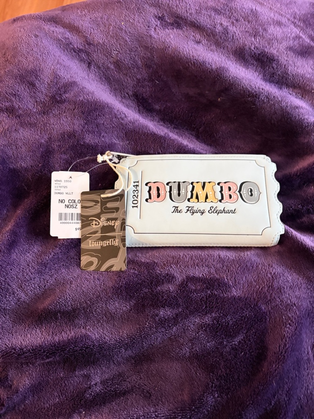 Loungefly White Dumbo The Flying Elephant Zip Wallet with Pastel Lettering